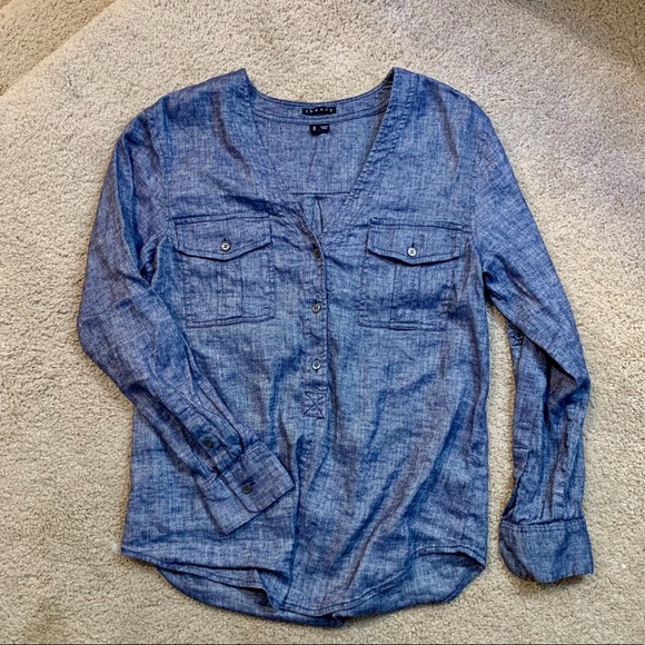 Theory Trisalta Tab-Sleeve Chambray Top - Picture 4 of 6
